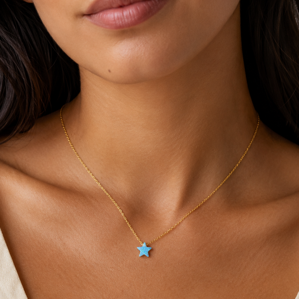 16" + 2" 14 Karat Gold Plated Synthetic Opal Star Necklace