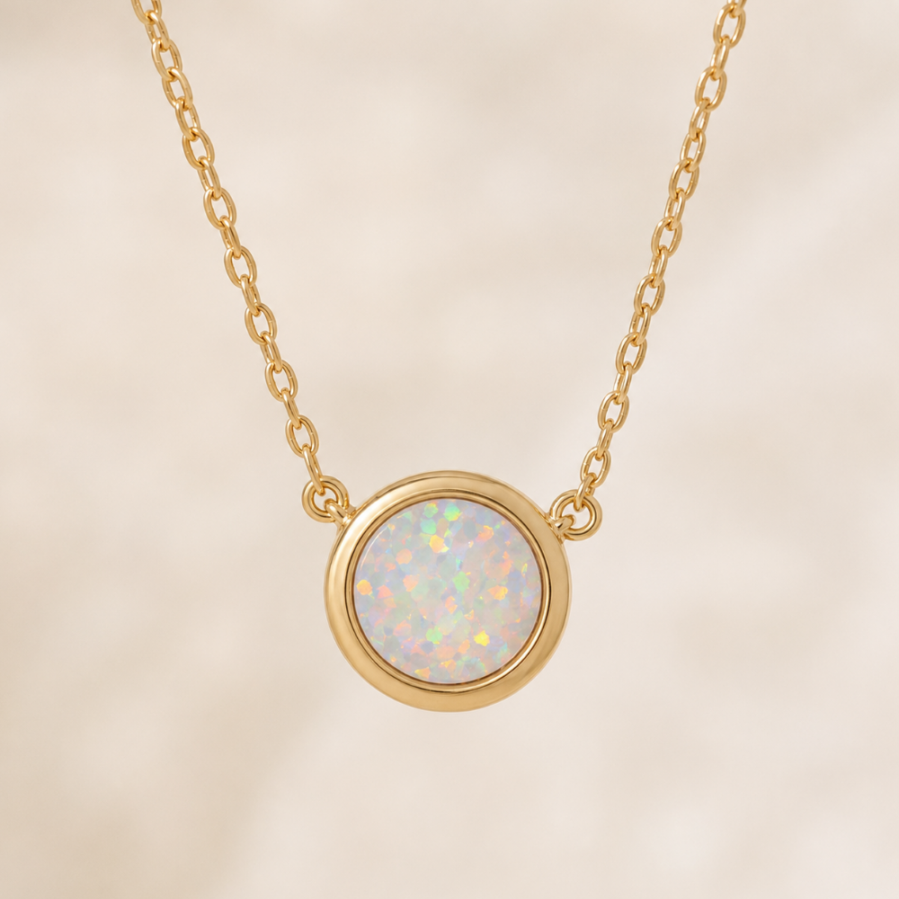 14 Karat Gold Plated Mini Synthetic White Opal Necklace