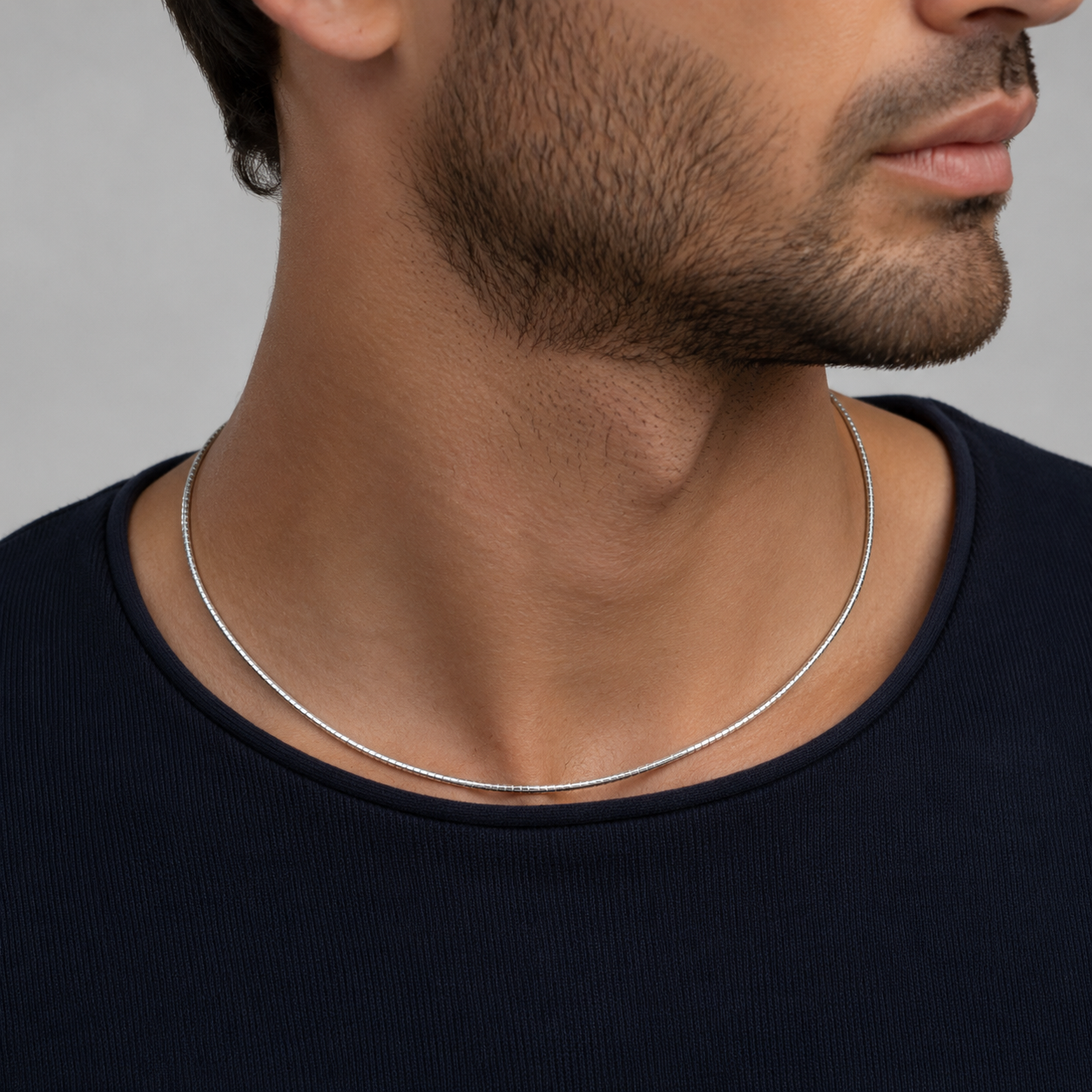 925 Sterling Silver Round Omega Necklace - 1.5mm