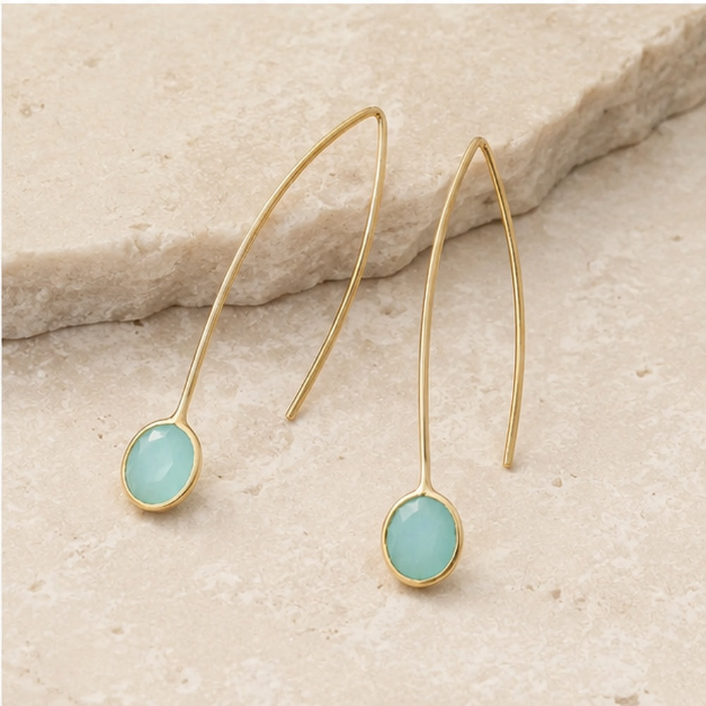 14 Karat Gold Plated Green Glass Wire Earrings