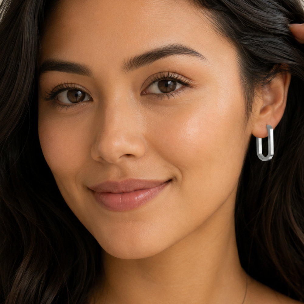 Stainless Steel Oval Square Tube Hoop Earrings
