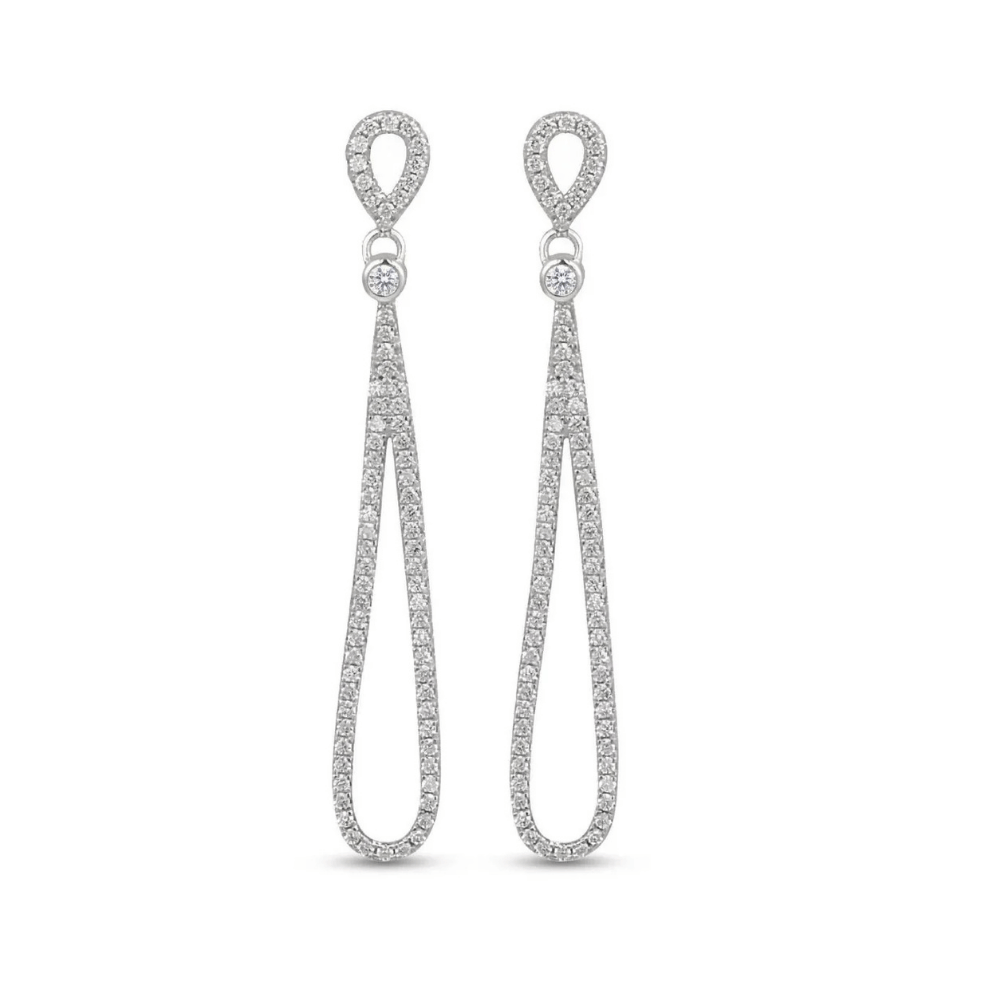 Rhodium Plated Cubic Zirconia Pear Drop Earrings