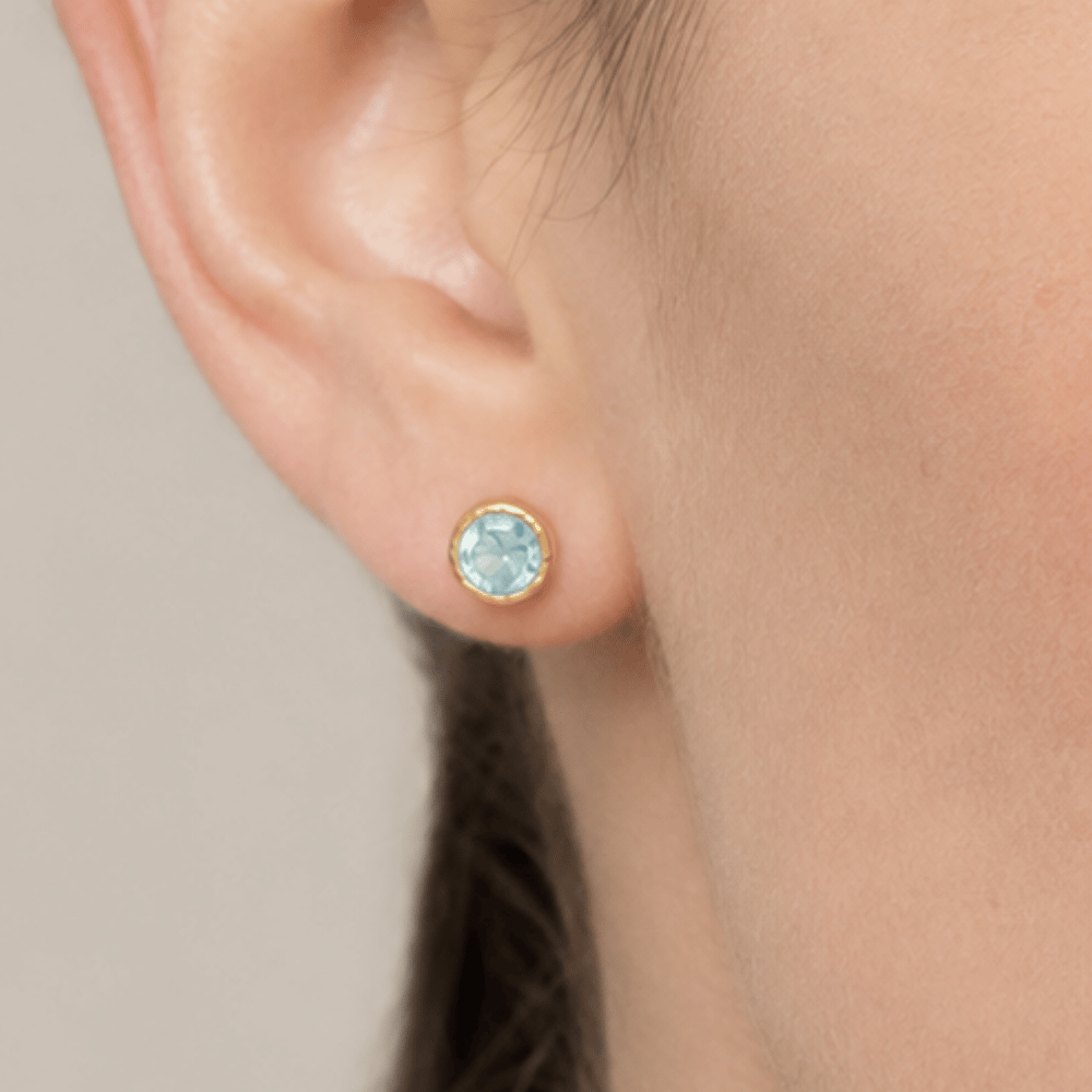 14 Karat Gold Plated Silver Blue Topaz Stud Earrings