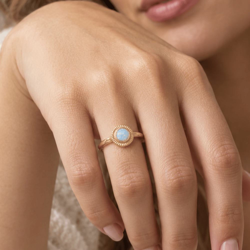 14 Karat Gold Plated Round Synthetic Opal Ring