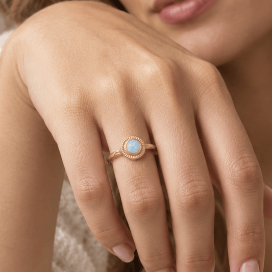 14 Karat Gold Plated Round Synthetic Opal Ring