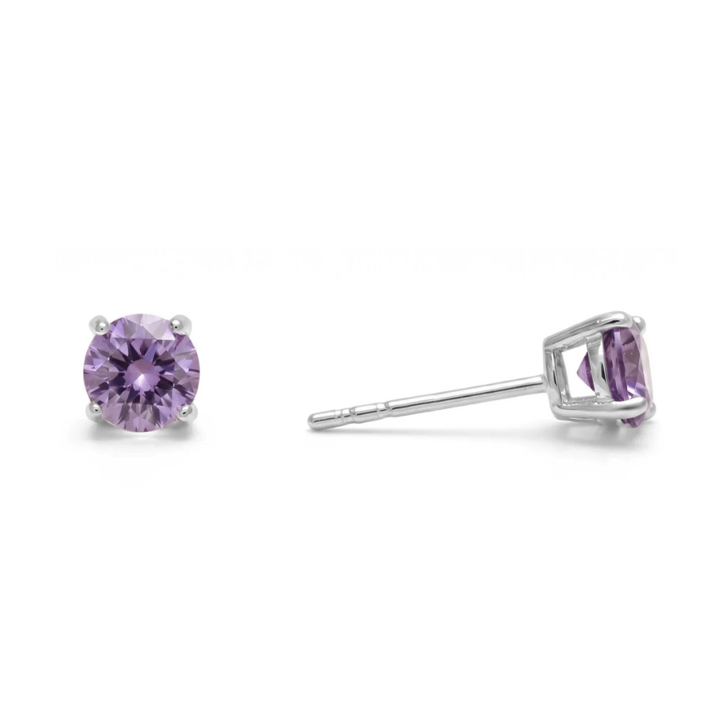 Rhodium Plated Birthstone Stud Earrings