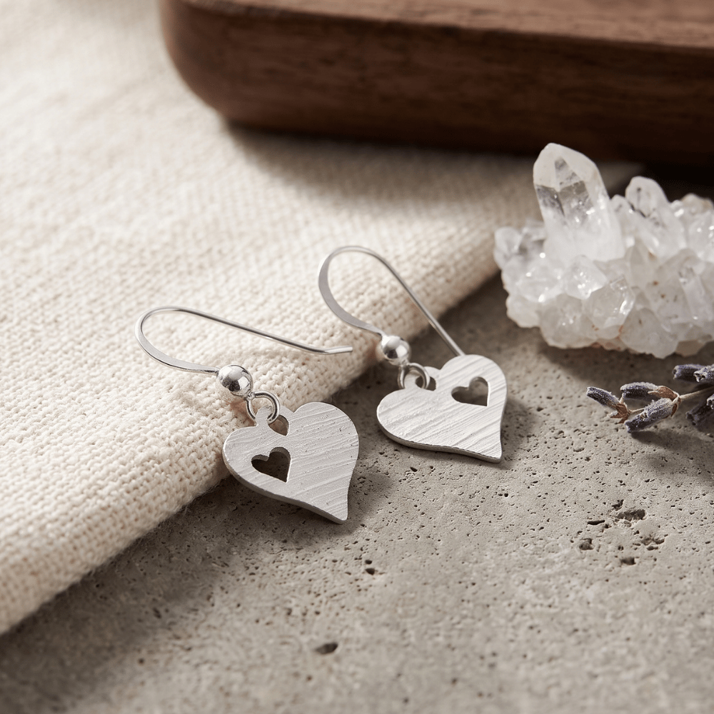 Laser-Cut Cutout Heart French Wire Earrings