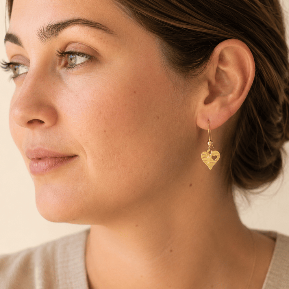 Laser-Cut Cutout Heart French Wire Earrings