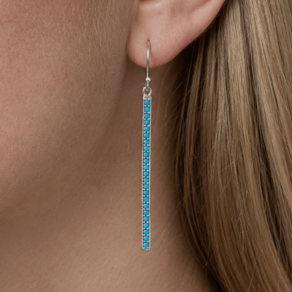 Rhodium Plated Nano Turquoise Bar Earrings
