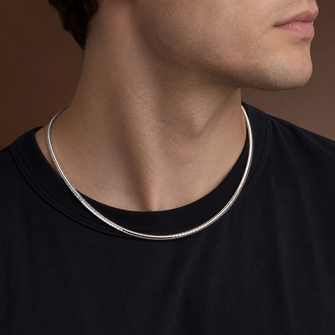 925 Sterling Silver Domed Omega Necklace - 3mm