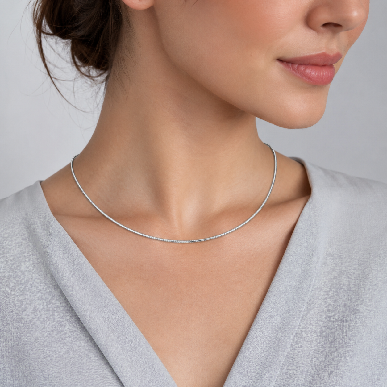 925 Sterling Silver Round Omega Necklace - 1.5mm