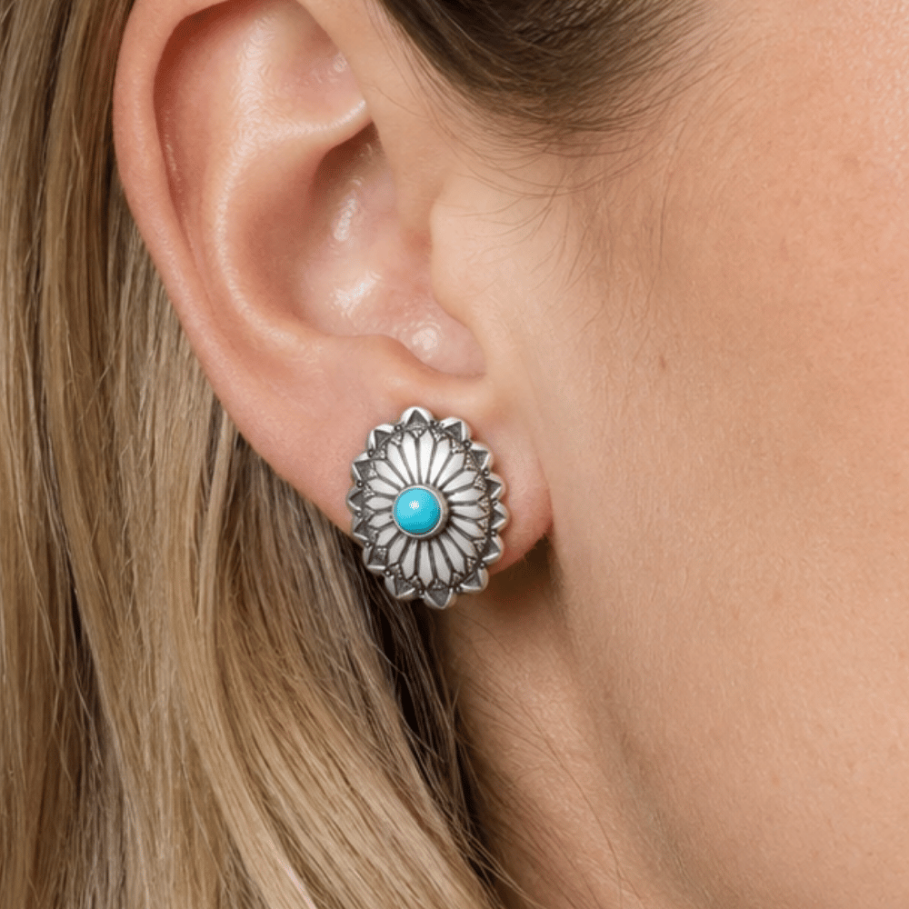 Oxidized Turquoise Concho Stud Earrings