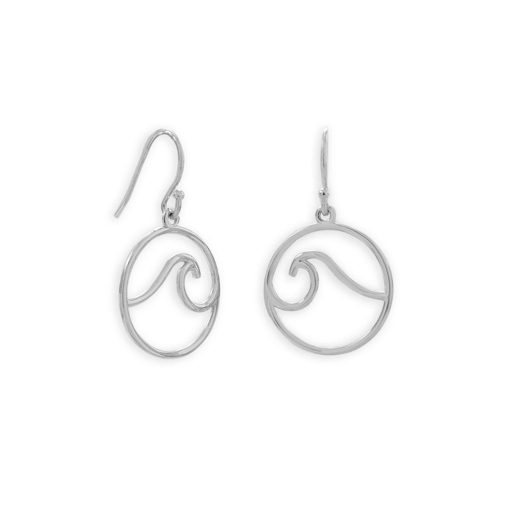 Rhodium Plated Outline Wave French Wire Earrings