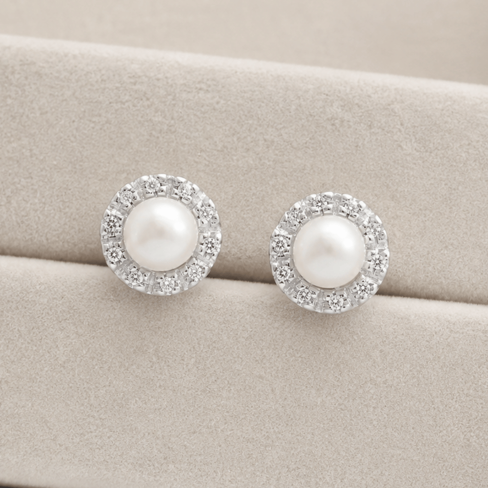 Cultured Freshwater Pearl and CZ Earrings