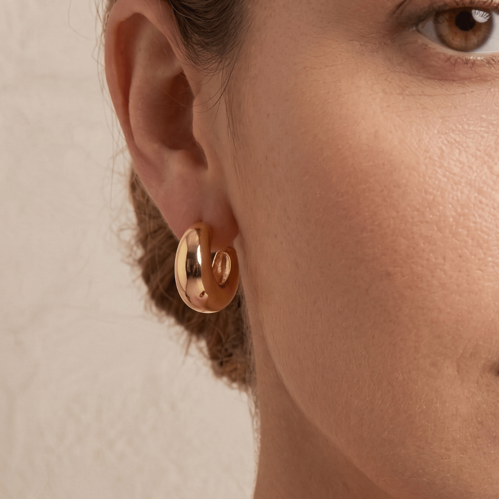 Gold Tone Chunky Fashion Hoop Ball Post Earrings