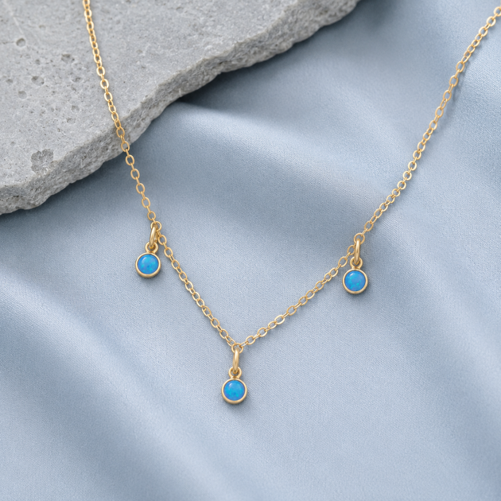 15" + 2.25" 14/20 Gold Filled Blue Opal Charm Necklace