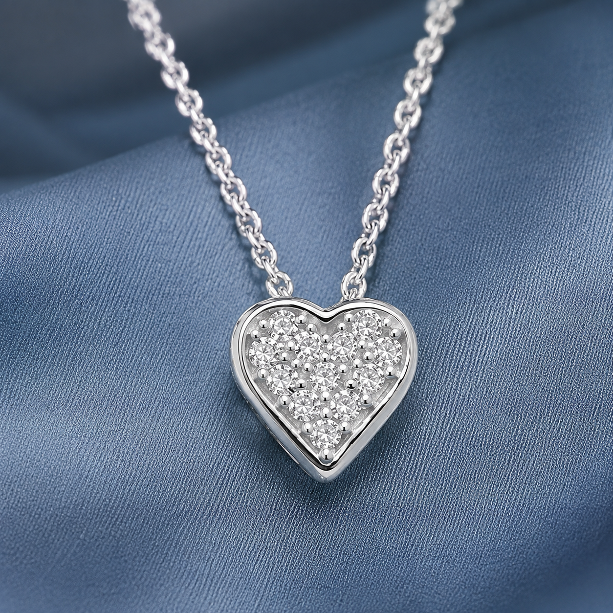 16" + 2" Pave CZ Heart "MOM" Necklace