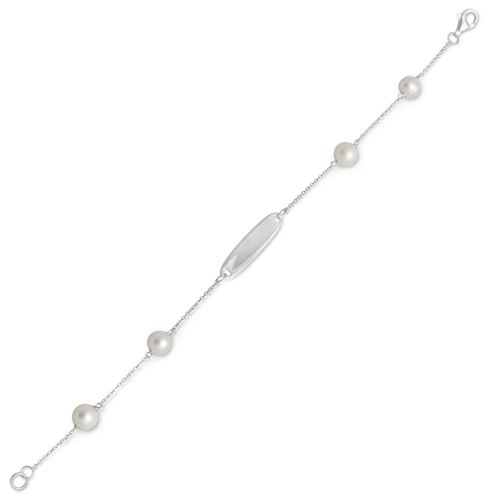 7-inch 4.5mm White Cultured Freshwater Pearl ID Bracelet - Silver - view 5