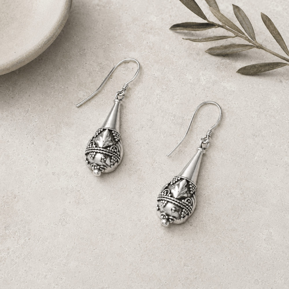 Oxidized Bali Pear Drop Earrings