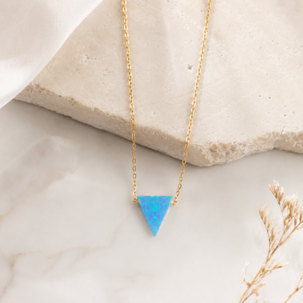 16" + 2" 14 Karat Gold Plated Synthetic Opal Triangle Necklace