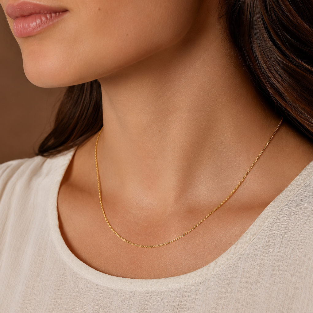 14K Gold Plated Sterling Silver Curb Chain Necklace - 1.4mm