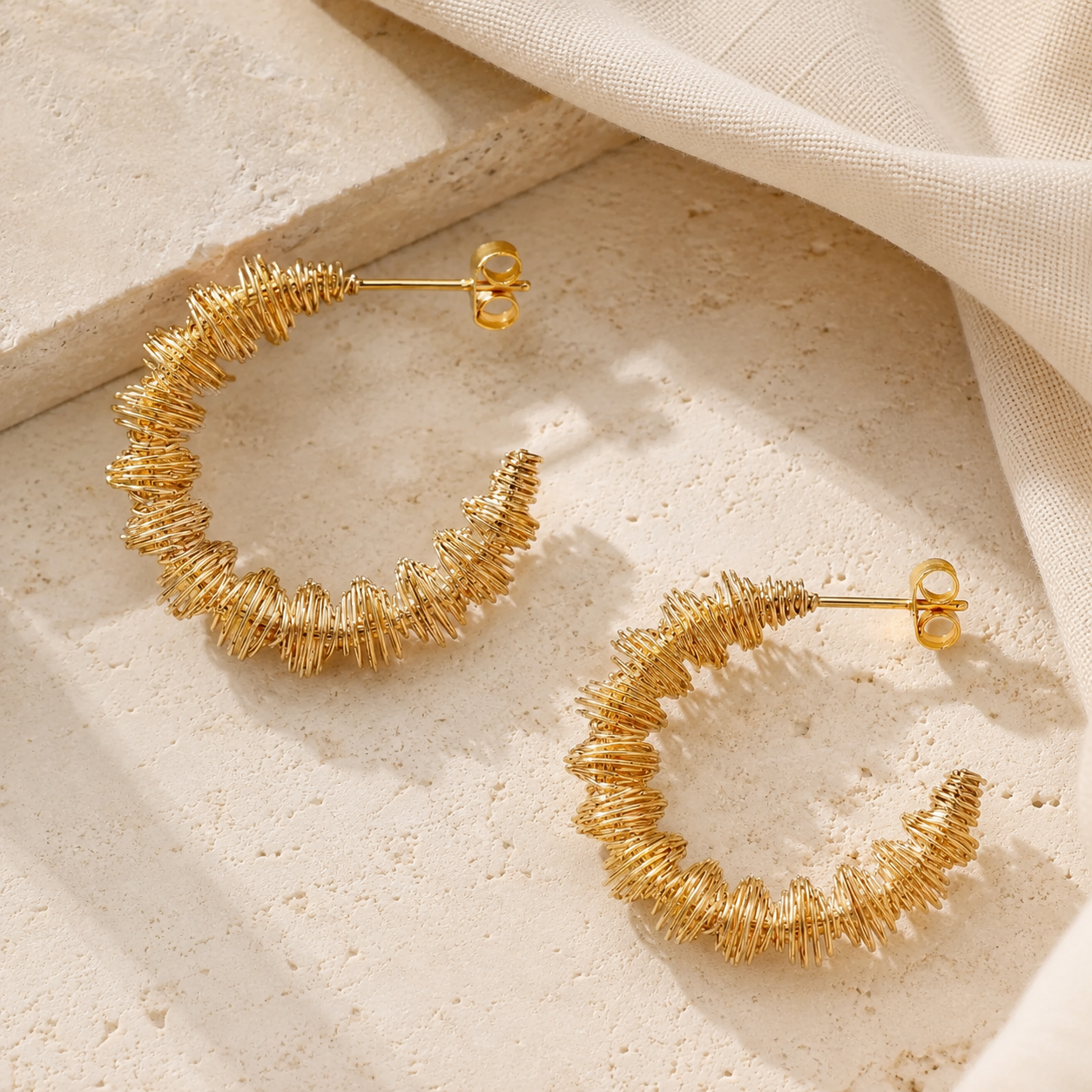18 Karat Gold PVD Stainless Steel Wired Statement Hoop Earrings