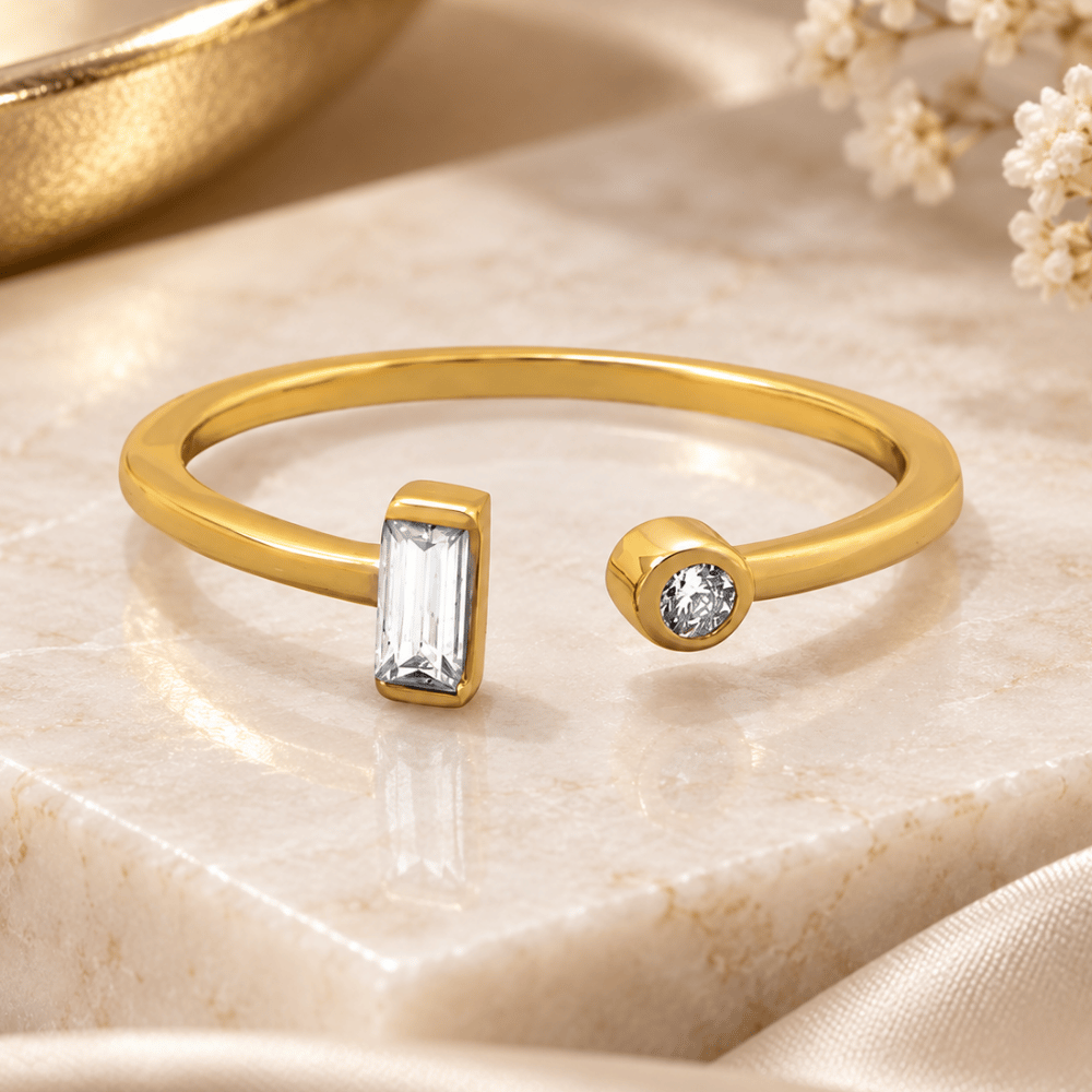 14 Karat Gold Plated Open Design CZ Ring