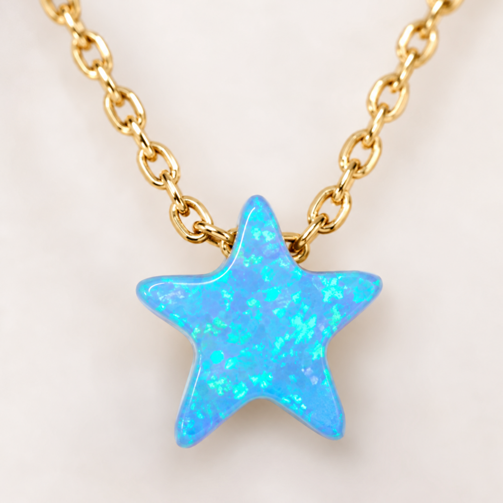 16" + 2" 14 Karat Gold Plated Synthetic Opal Star Necklace