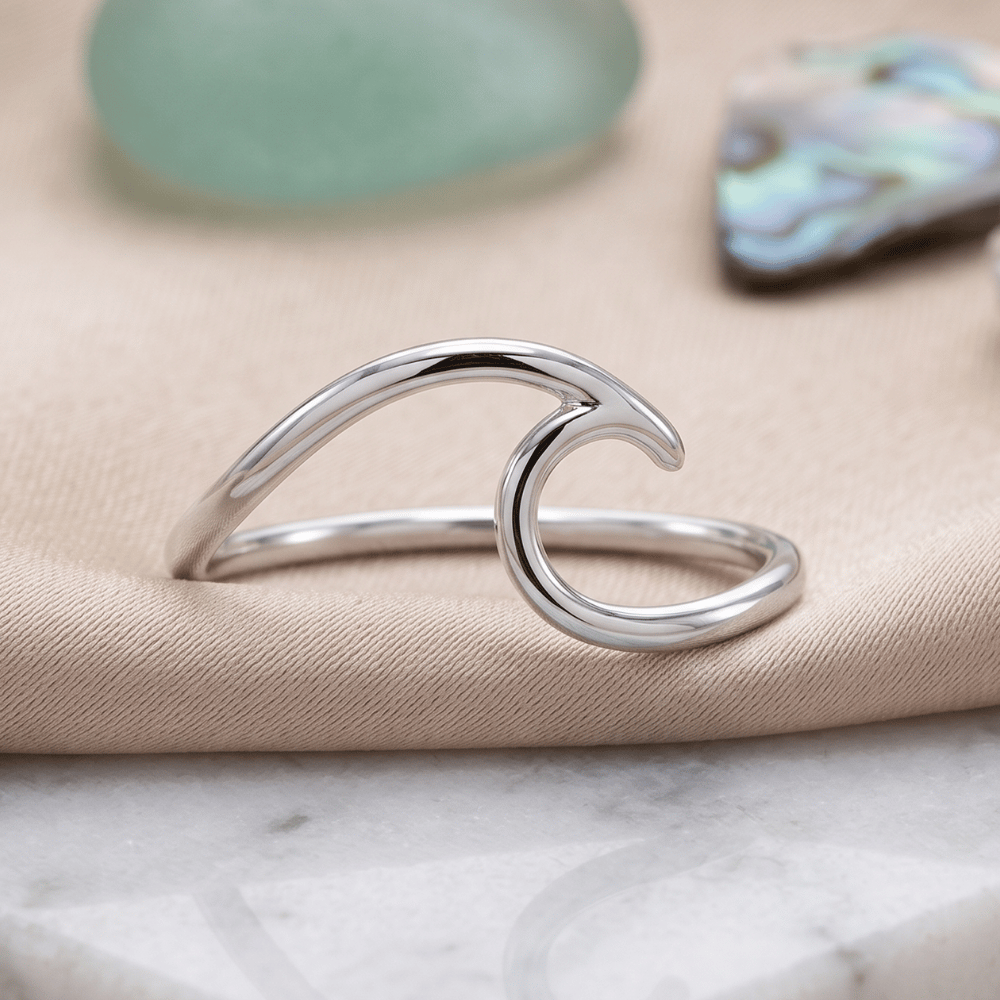 Rhodium Plated Wave Ring