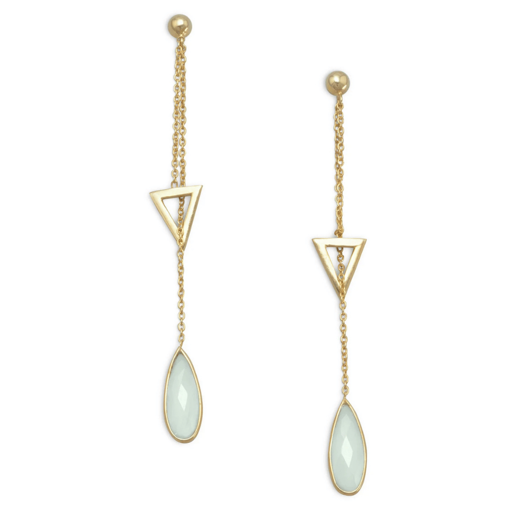 14 Karat Gold Plated Lariat Style Earrings with Chalcedony Drop