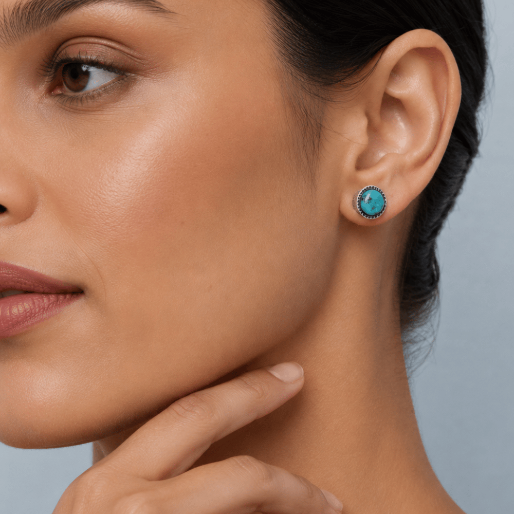 Oxidized Stabilized Turquoise Stud Earrings
