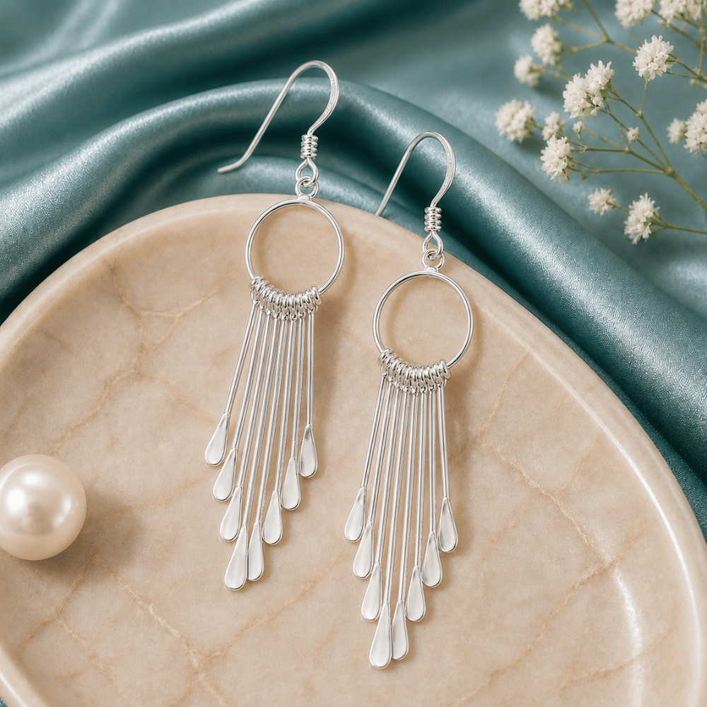 Open Circle and Bar Drop French Wire Earrings