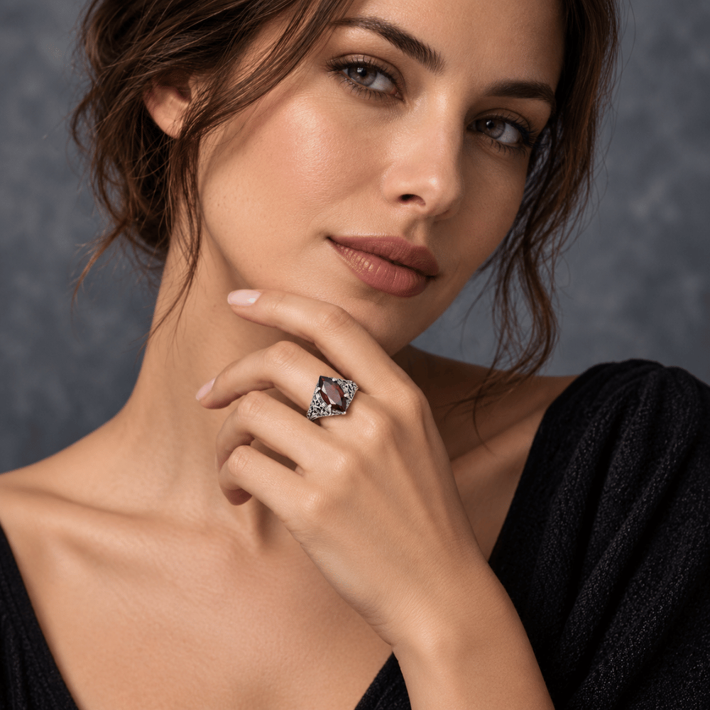 Oxidized Garnet Ring
