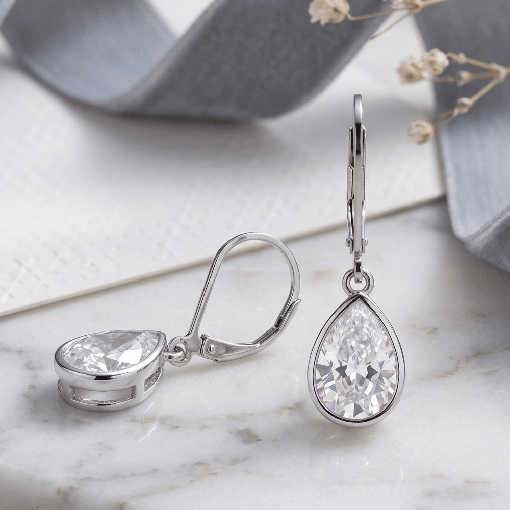 Rhodium Plated CZ Drop Earrings
