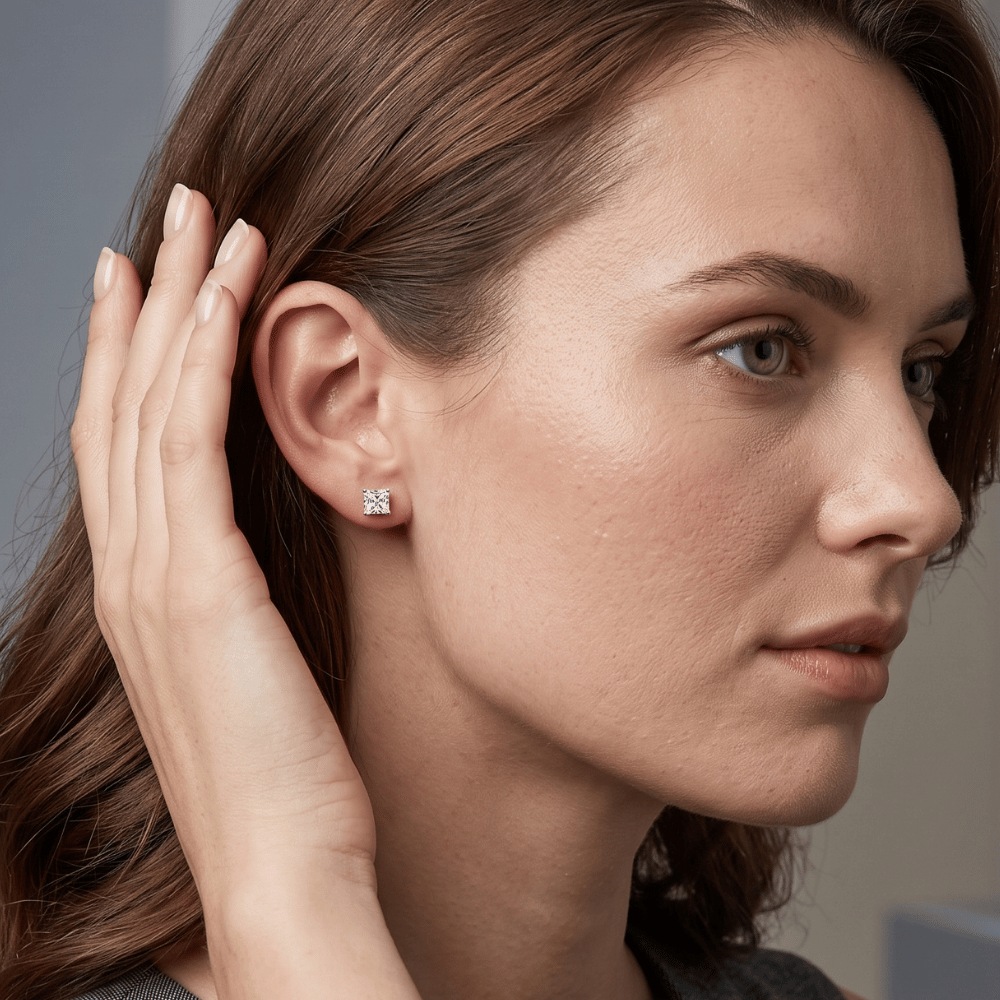 CZ Square Stud Earrings