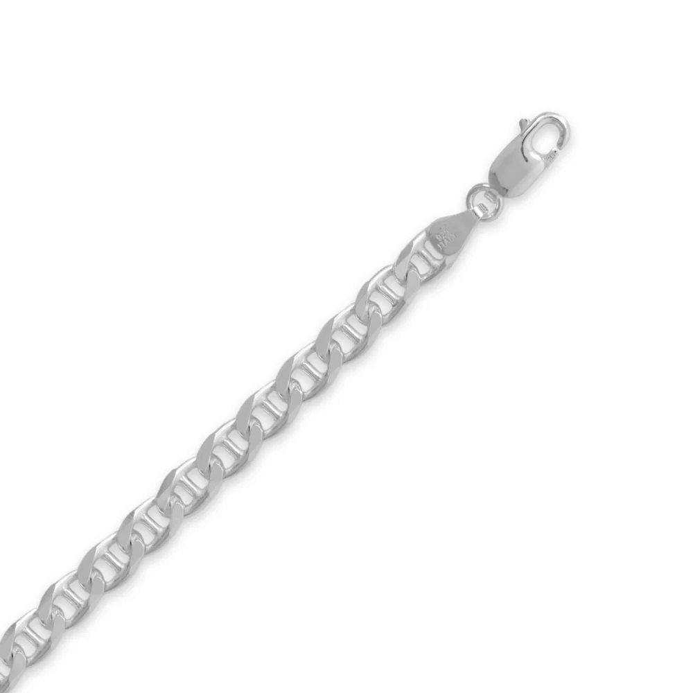 925 Sterling Silver Flat Marina Chain Bracelet - 6mm