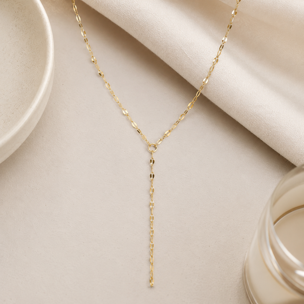 15" 18 Karat Gold PVD Stainless Steel Coffee Chain Y-Drop Necklace