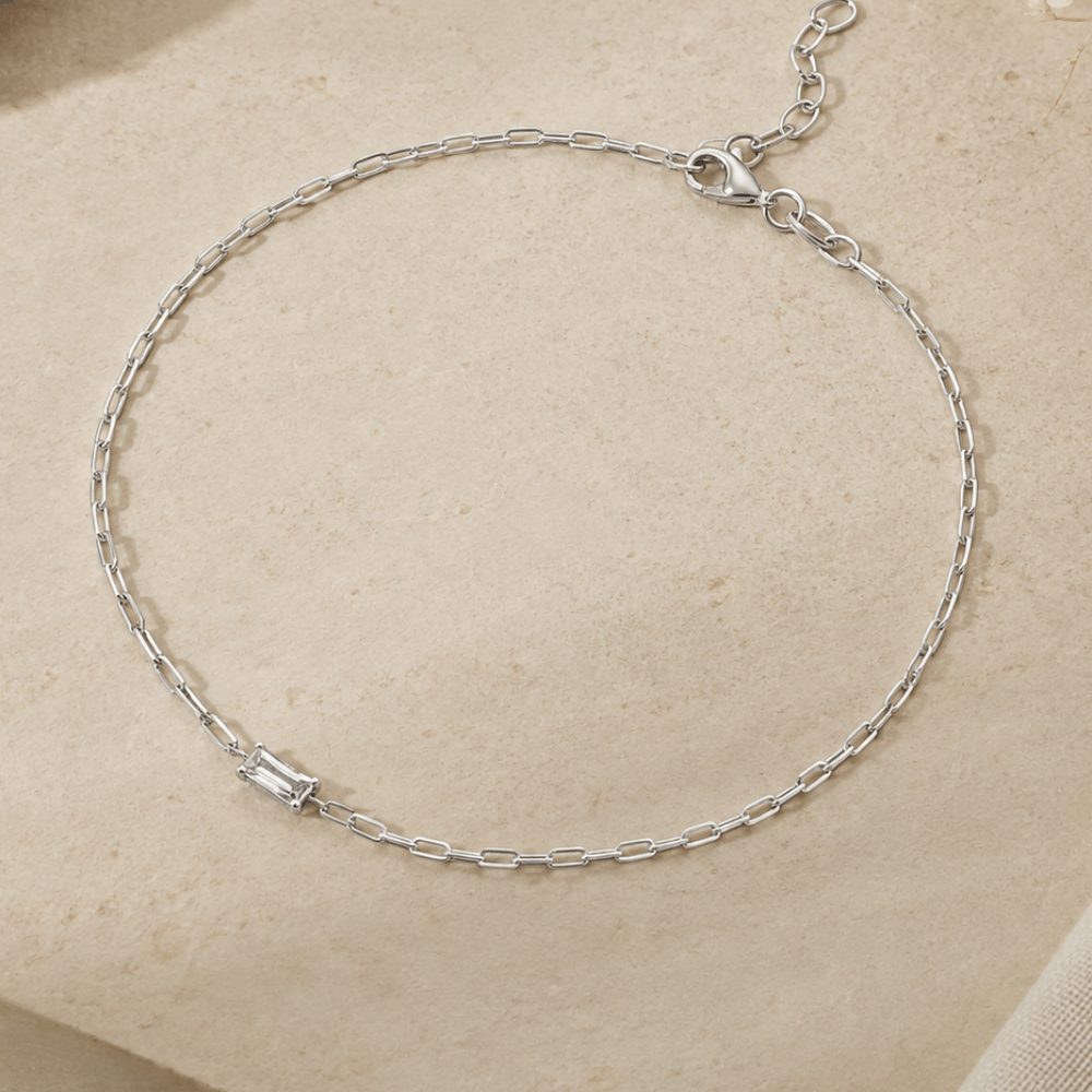 Baguette CZ Paperclip Chain Anklet