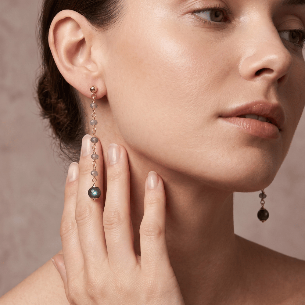 14 Karat Gold Plated Post Earrings with Labradorite Beads