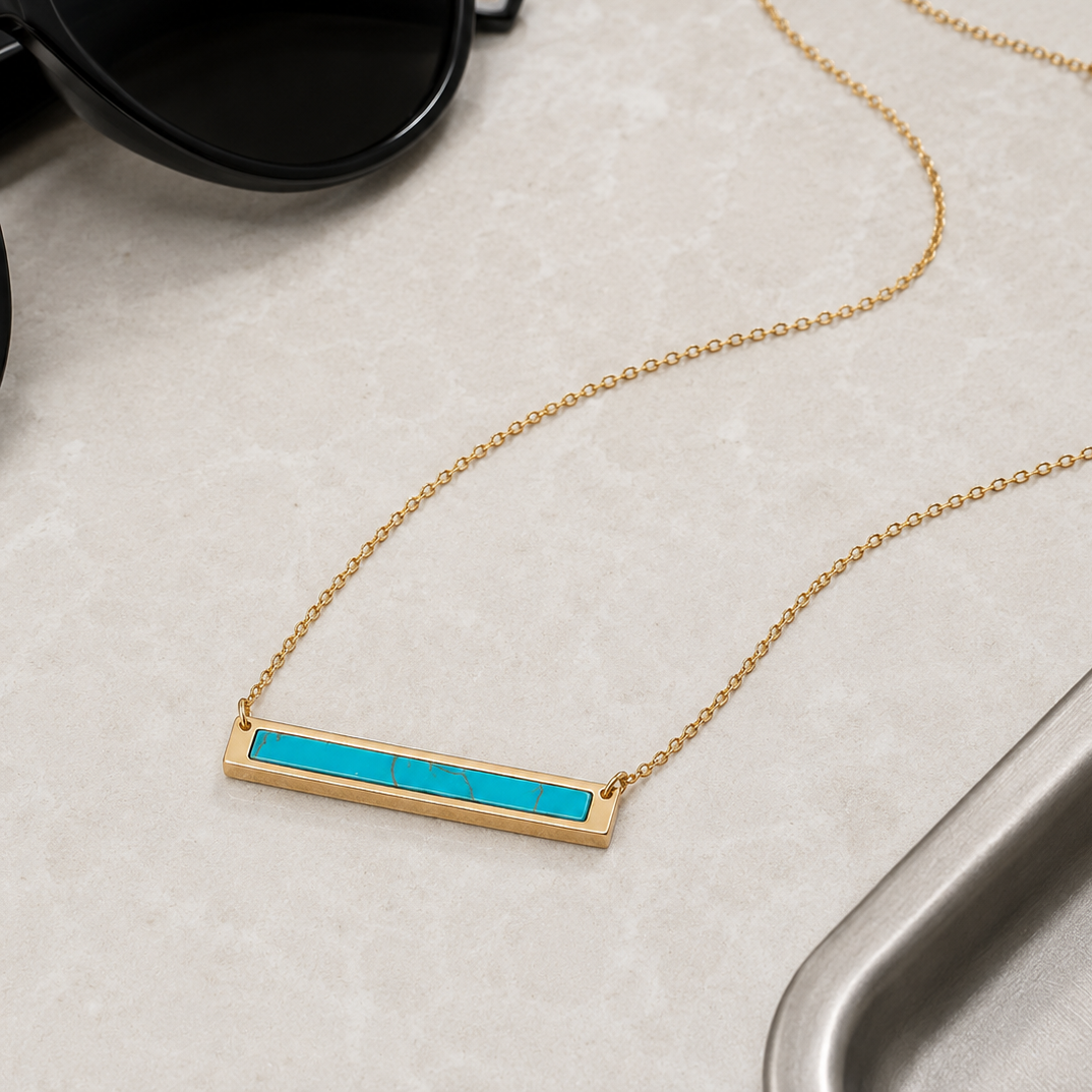 16"+2" 14 Karat Gold Plated Turquoise Bar Necklace