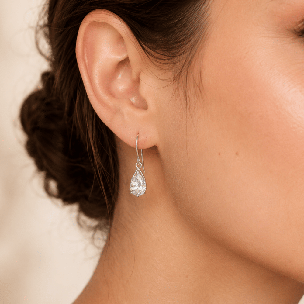 Crown Edge Cubic Zirconia French Wire Earrings