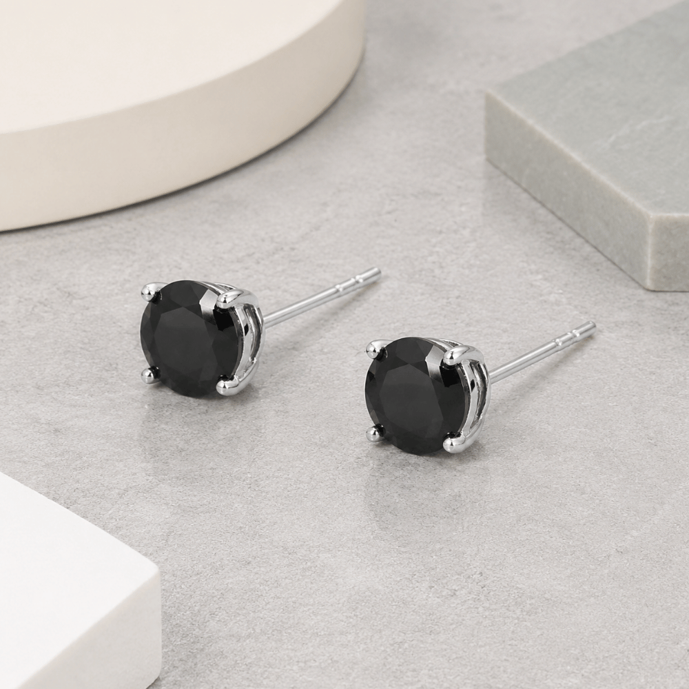 Rhodium Plated Black CZ Stud Earrings