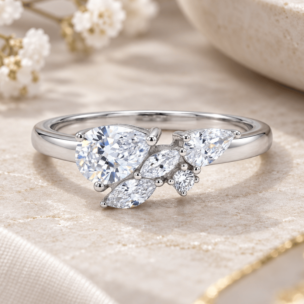 Rhodium Plated CZ Cluster Ring