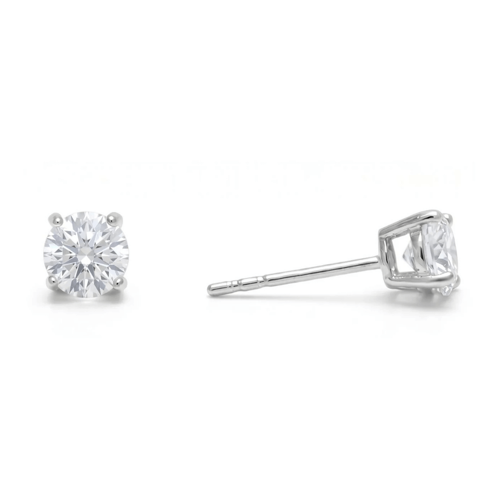 Rhodium Plated Birthstone Stud Earrings