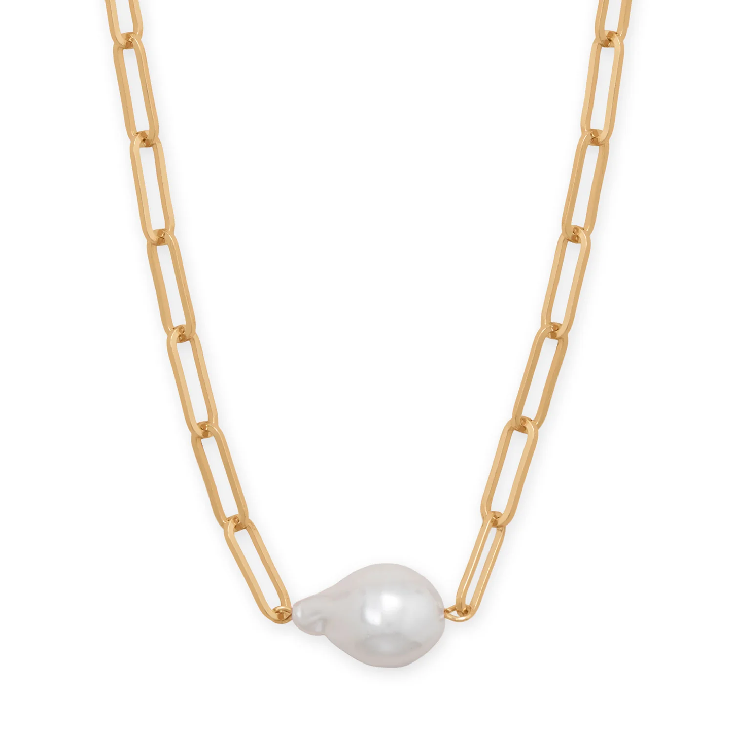 16" + 3" Gold Tone Imitation Baroque Pearl Drop Fashion Necklace