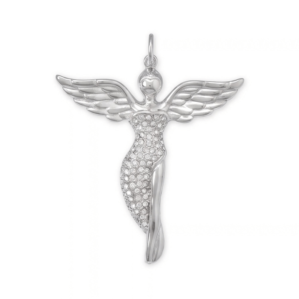 Rhodium Plated Swarovski Crystal Angel Pendant