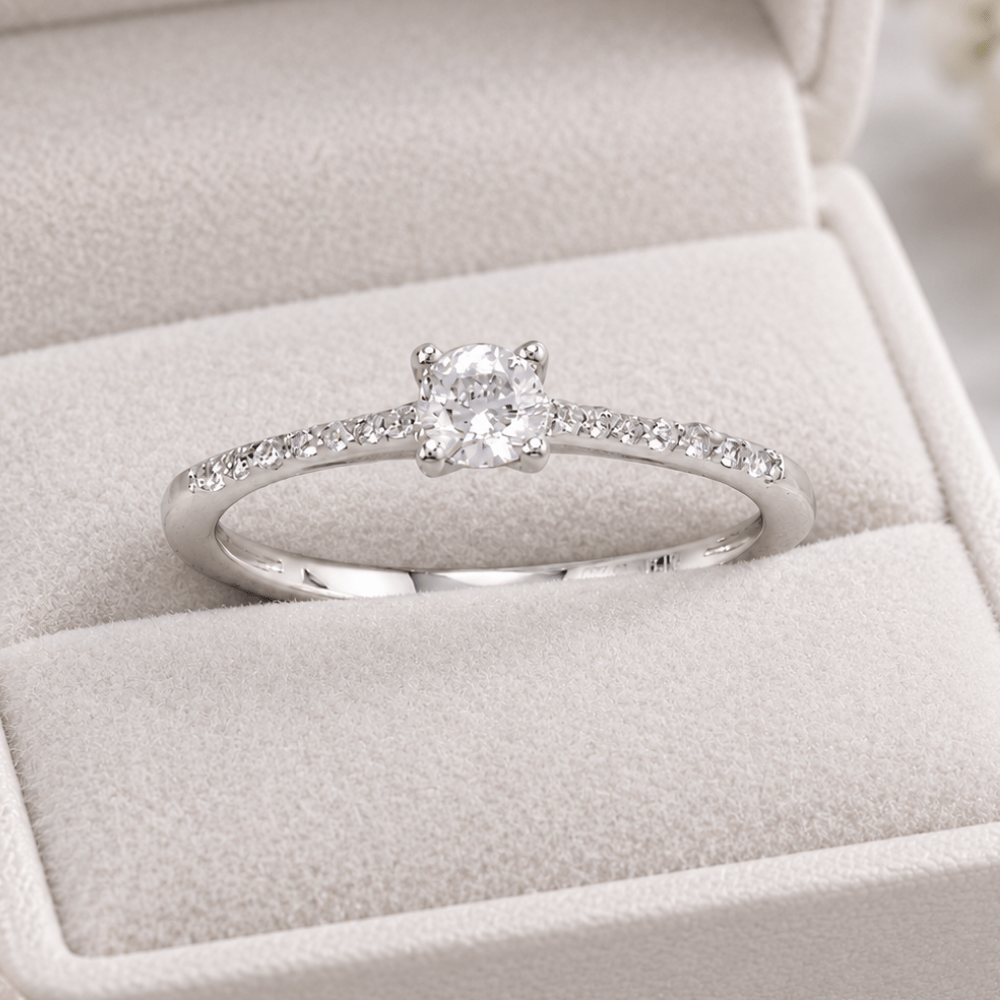 Rhodium Plated 4mm Solitaire CZ Ring with CZ Band