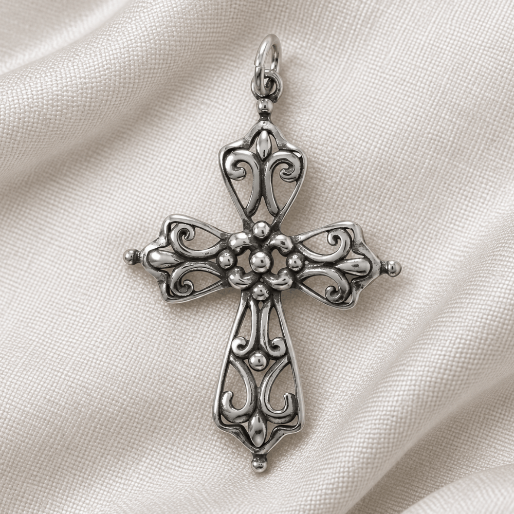Oxidized Ornate Cross Pendant