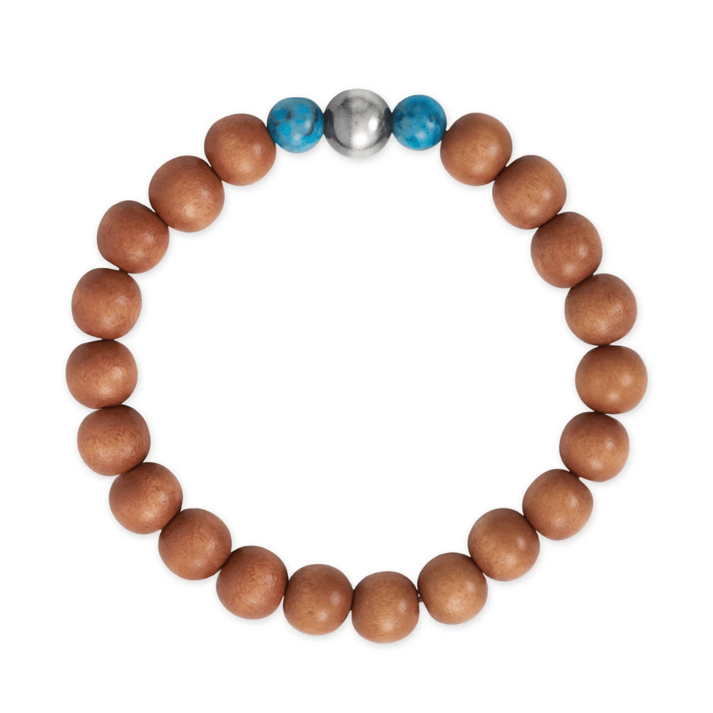 8-inch Blue Agate, Wood and Silver Bead Stretch Bracelet - view 5