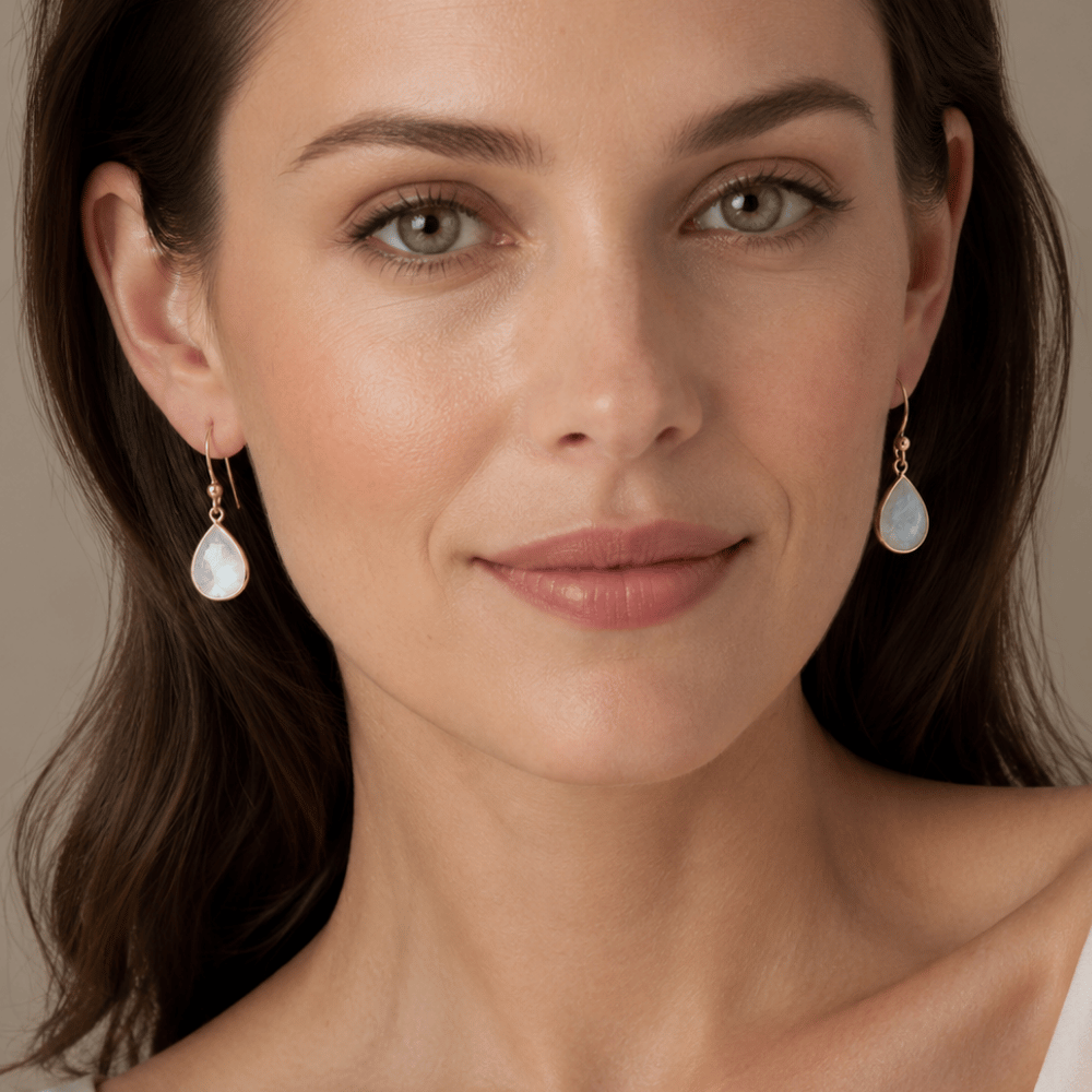 14 Karat Gold Plated Pear Rainbow Moonstone Earrings